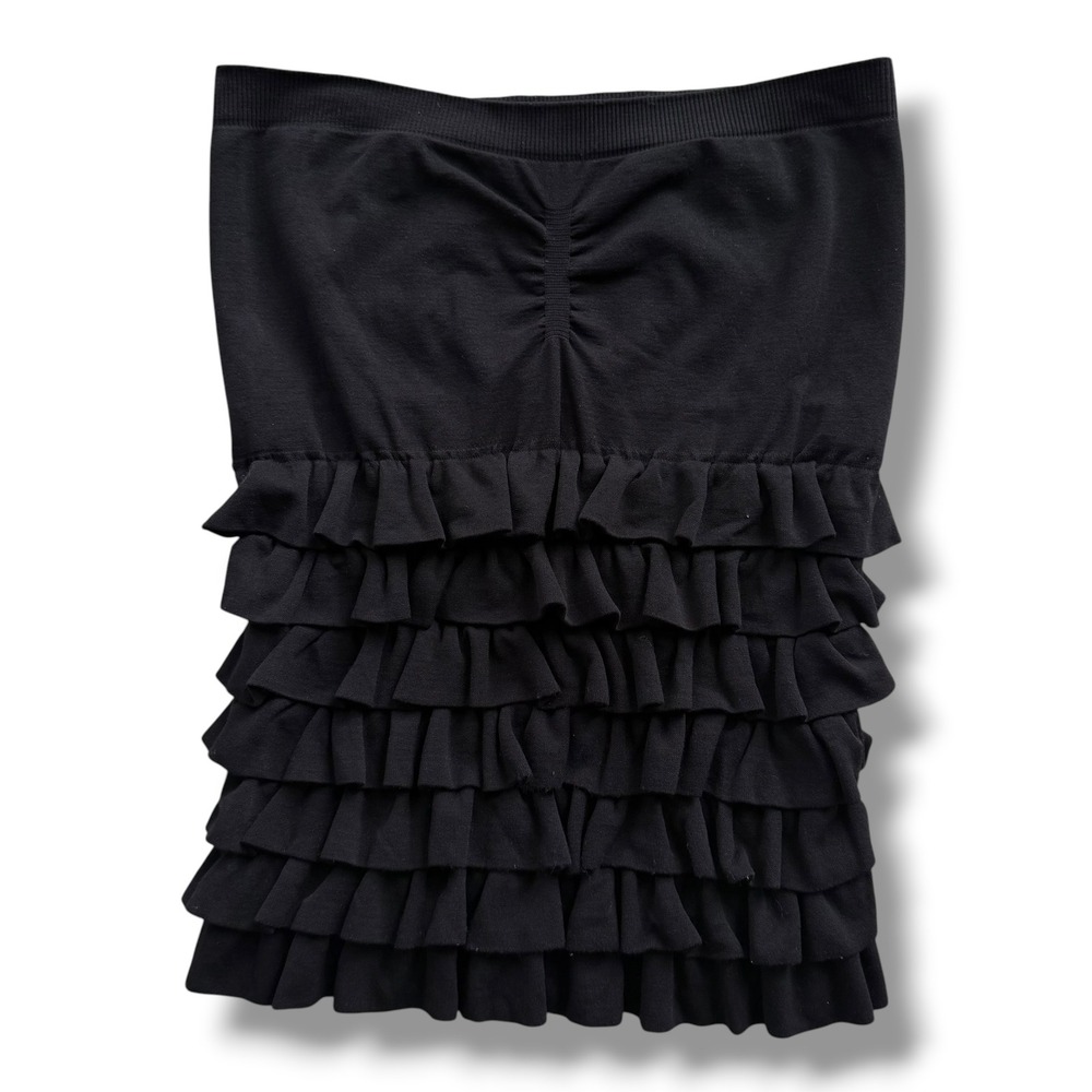 Bebe Womens P/S Black Ruffle Tiered Ruch Seamless Tube Top Y2K Vintage USA Retro